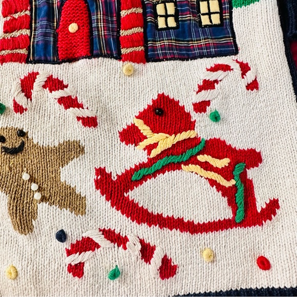 Vintage Holiday Christmas Cardigan Navy Blue Crystal-Kobe Size Medium V Neck - Picture 8 of 12